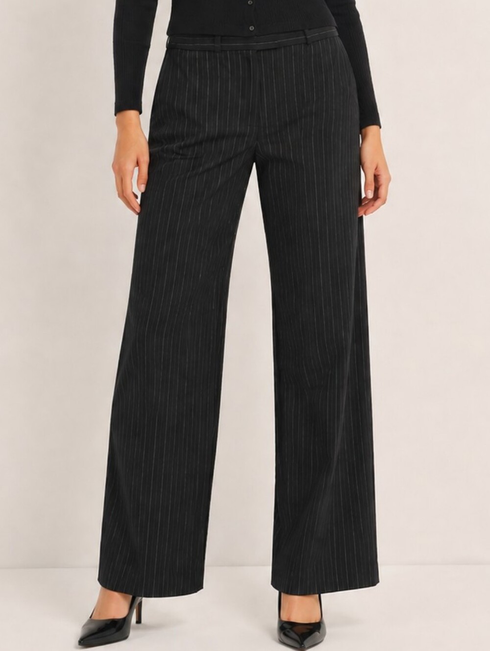 Brooks Brothers Black Pinstripe Wide-Leg Trousers